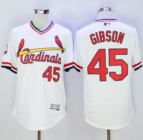 Cardinals #45 Bob Gibson White Flexbase Authentic Collection Cooperstown Stitched MLB Jersey - Click Image to Close